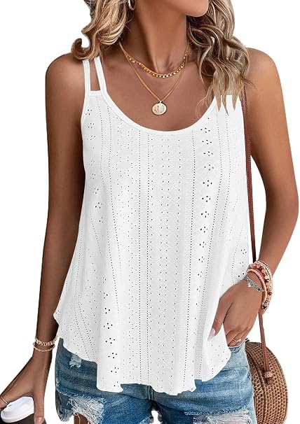 Womens Summer Tank Tops Eyelet Embroidery