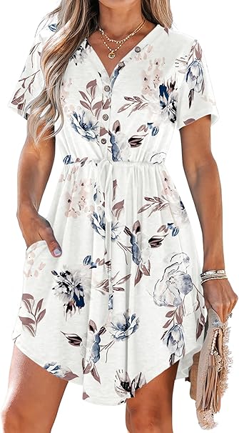 Women Summer Dress Casual V Neck