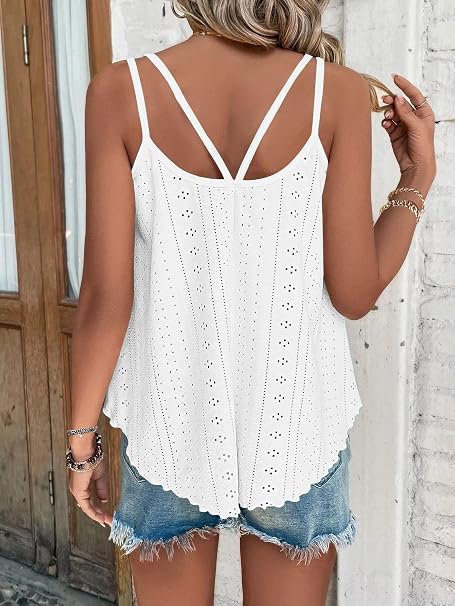 Womens Summer Tank Tops Eyelet Embroidery