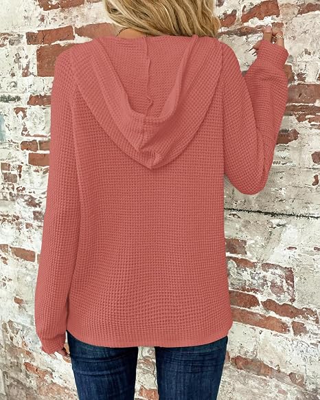 Womens Long Sleeve Tops Waffle Knit Hoodie